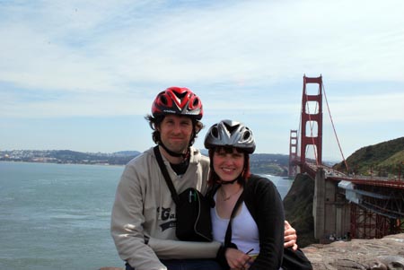 Robert and Doris on their cycle tour over the Golden Gate Bridge